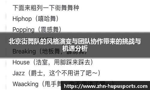 北京街舞队的风格演变与团队协作带来的挑战与机遇分析